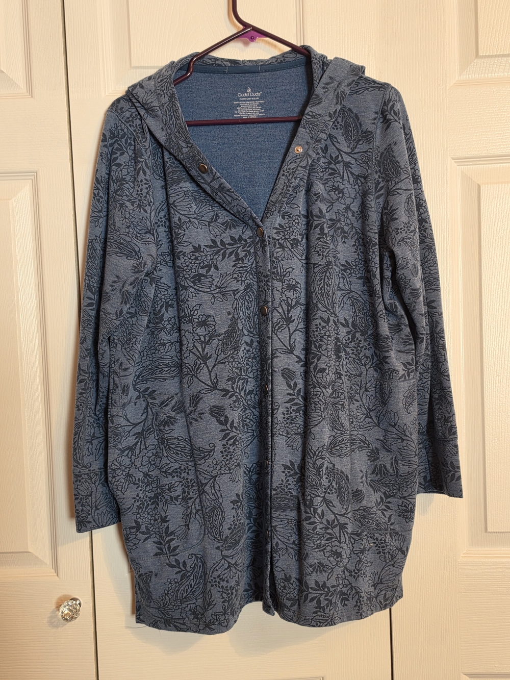 Cuddl Duds Blue Floral Hooded Cardigan